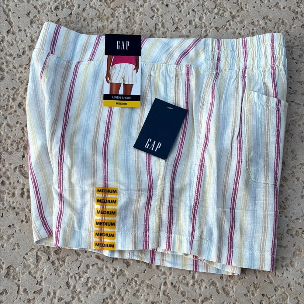 NWT GAP High Waist M Shorts in Linen/Rayon blend Cream w/ Stripes. Summer cool! - Picture 5 of 15